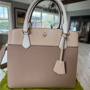 Tory Burch Two-Tone Beige and Cream Leather Satchel